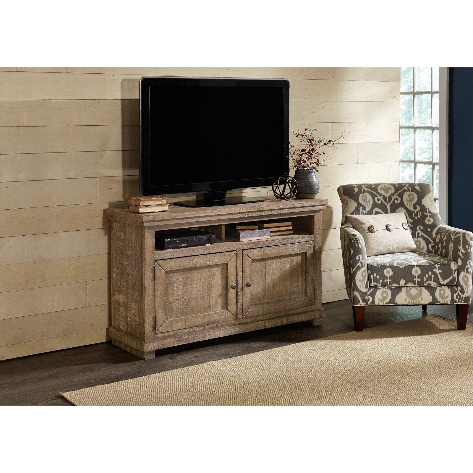 Willow Weathered Gray 54" Rustic Pine Console with Cabinet