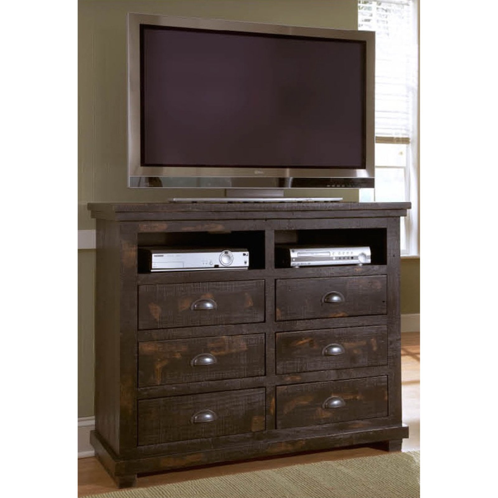 Rustic Black Salvaged Wood Media Chest with Cabinet
