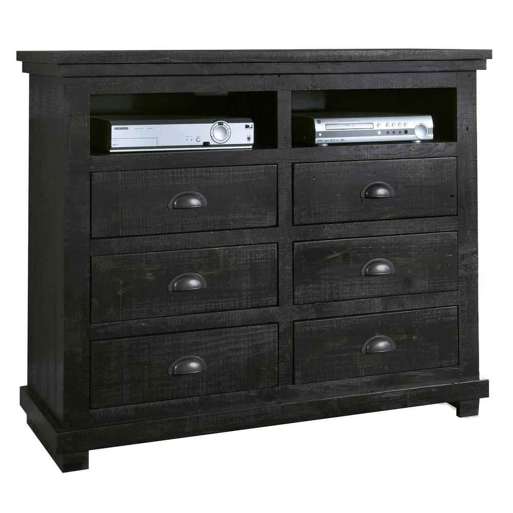 Rustic Black Salvaged Wood Media Chest with Cabinet