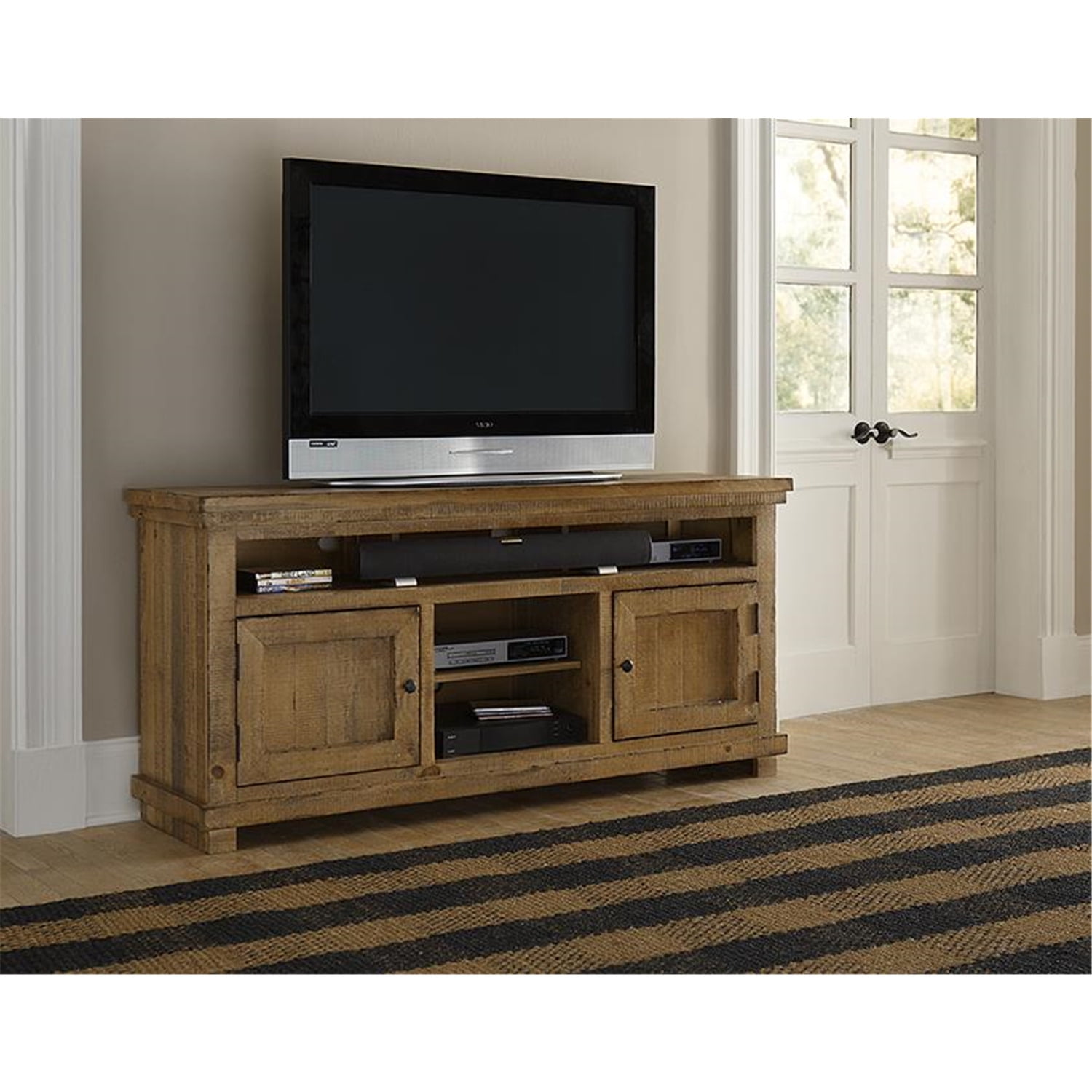 Rustic Brown Pine 64" TV Stand with Cabinets