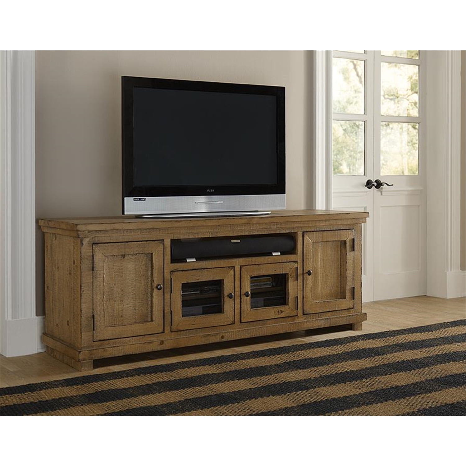 Rustic Willow Brown 74" Pine Media Console with Cabinet