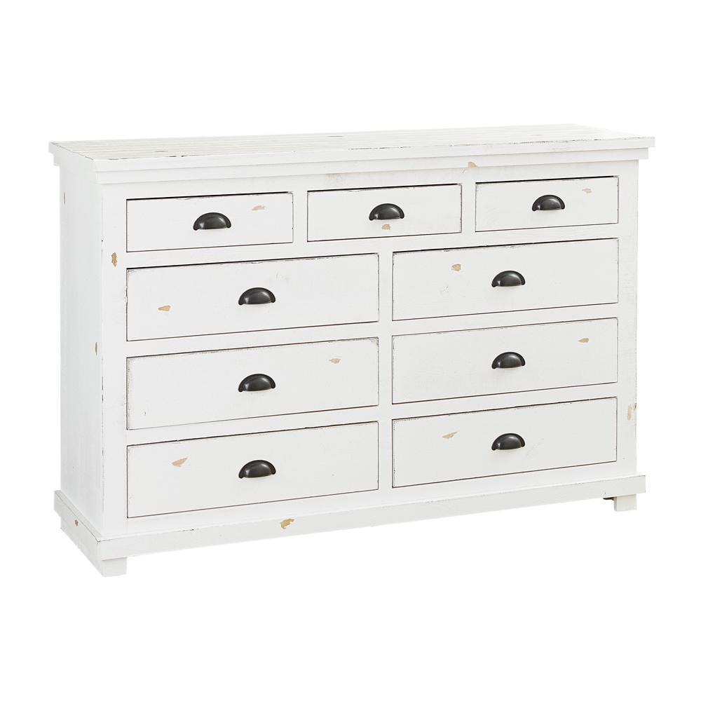 Wolferstorn Vintage 9-Drawer Solid Pine 64" Dresser with Gunmetal Pulls