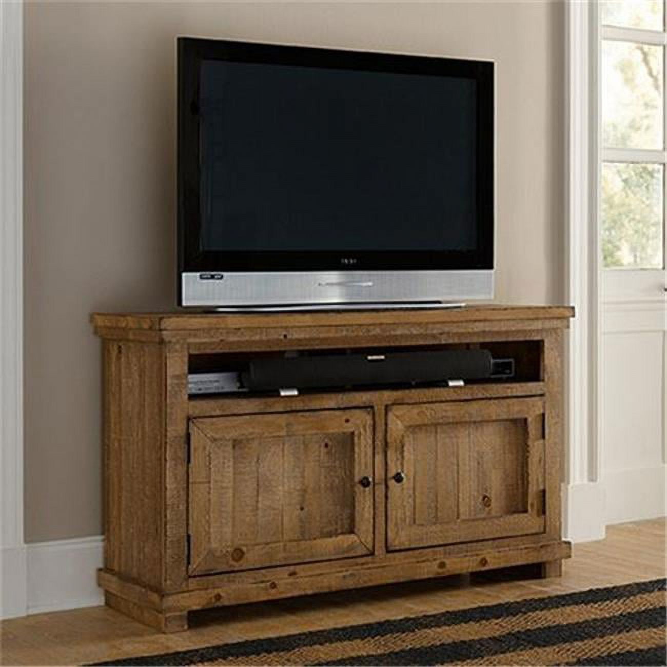 Rustic Distressed Pine 54'' Media Console with Cabinet