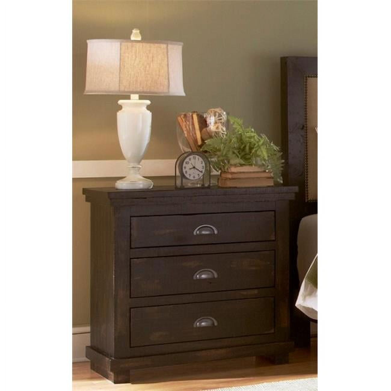 Rustic Elegance 3-Drawer Nightstand in Distressed Black
