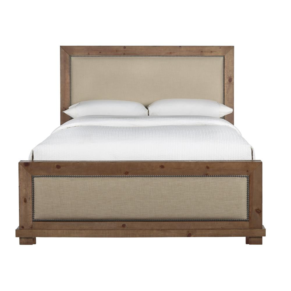 Willow Distressed Pine Queen Upholstered Bed with Nailhead Trim