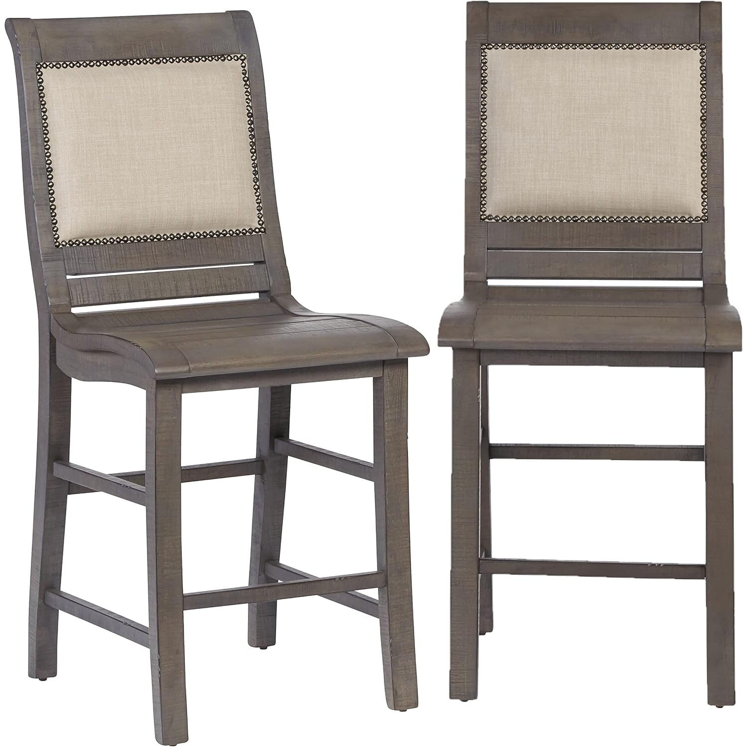 Gray Distressed Wood Upholstered Counter Stools, 42" Height