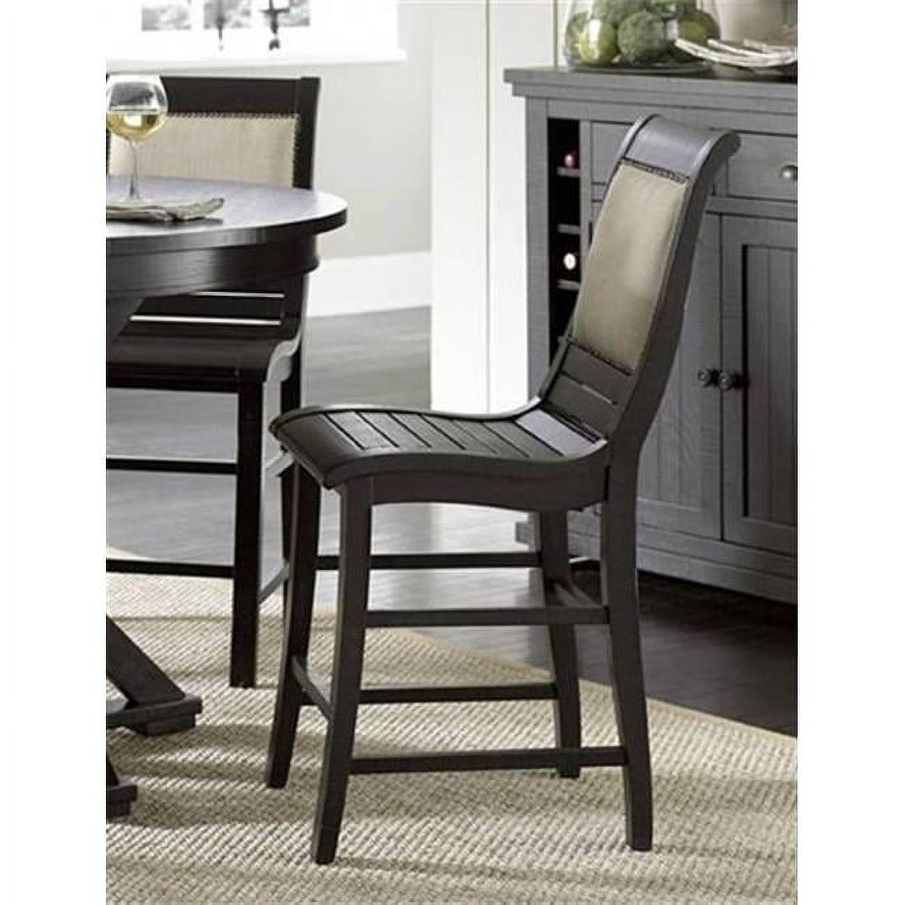 Rustic Elegance Distressed Black Wood Counter Stools, Set of 2