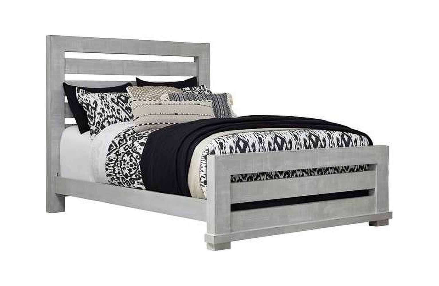 Transitional Chalk Gray King Panel Bed with Pine Frame