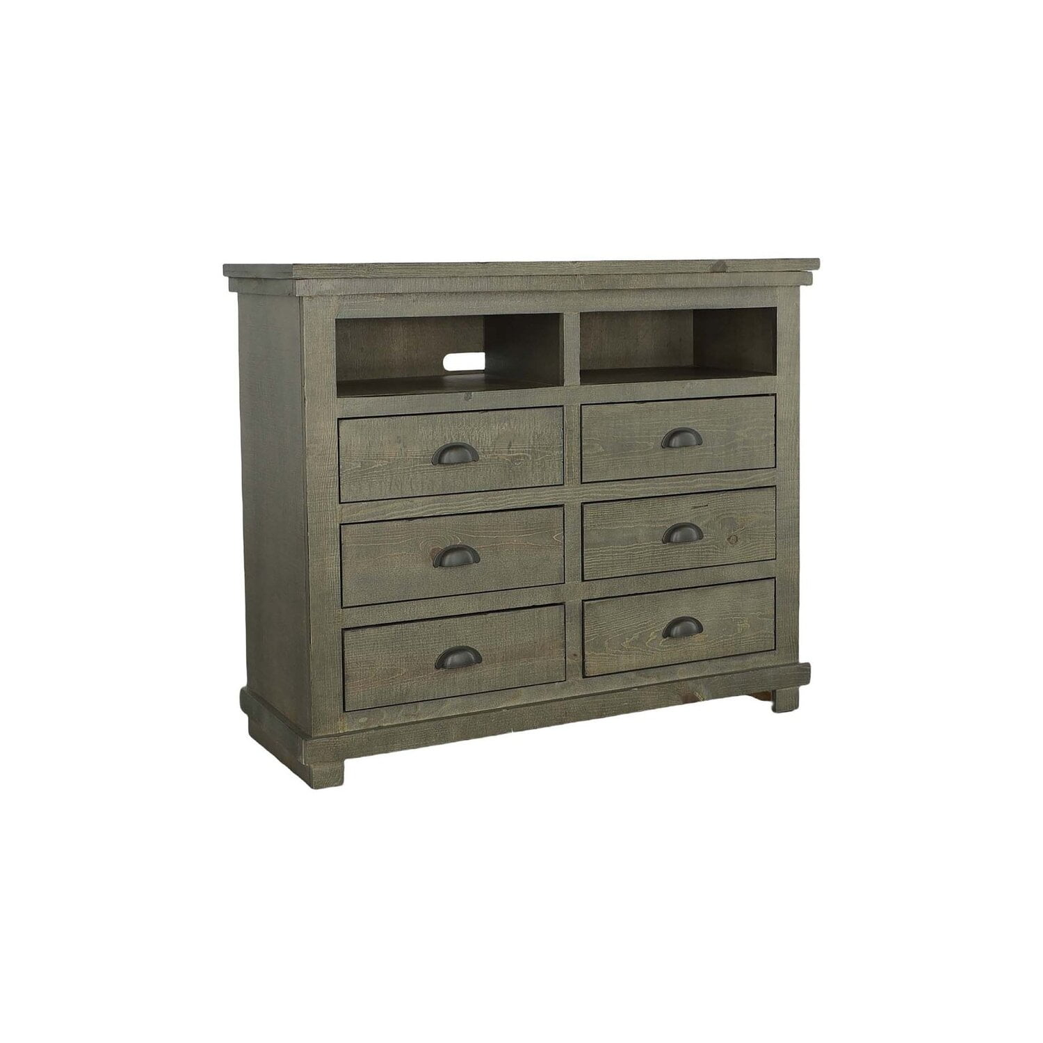 Transitional Distressed Dark Gray Pine Media Chest with Cabinet