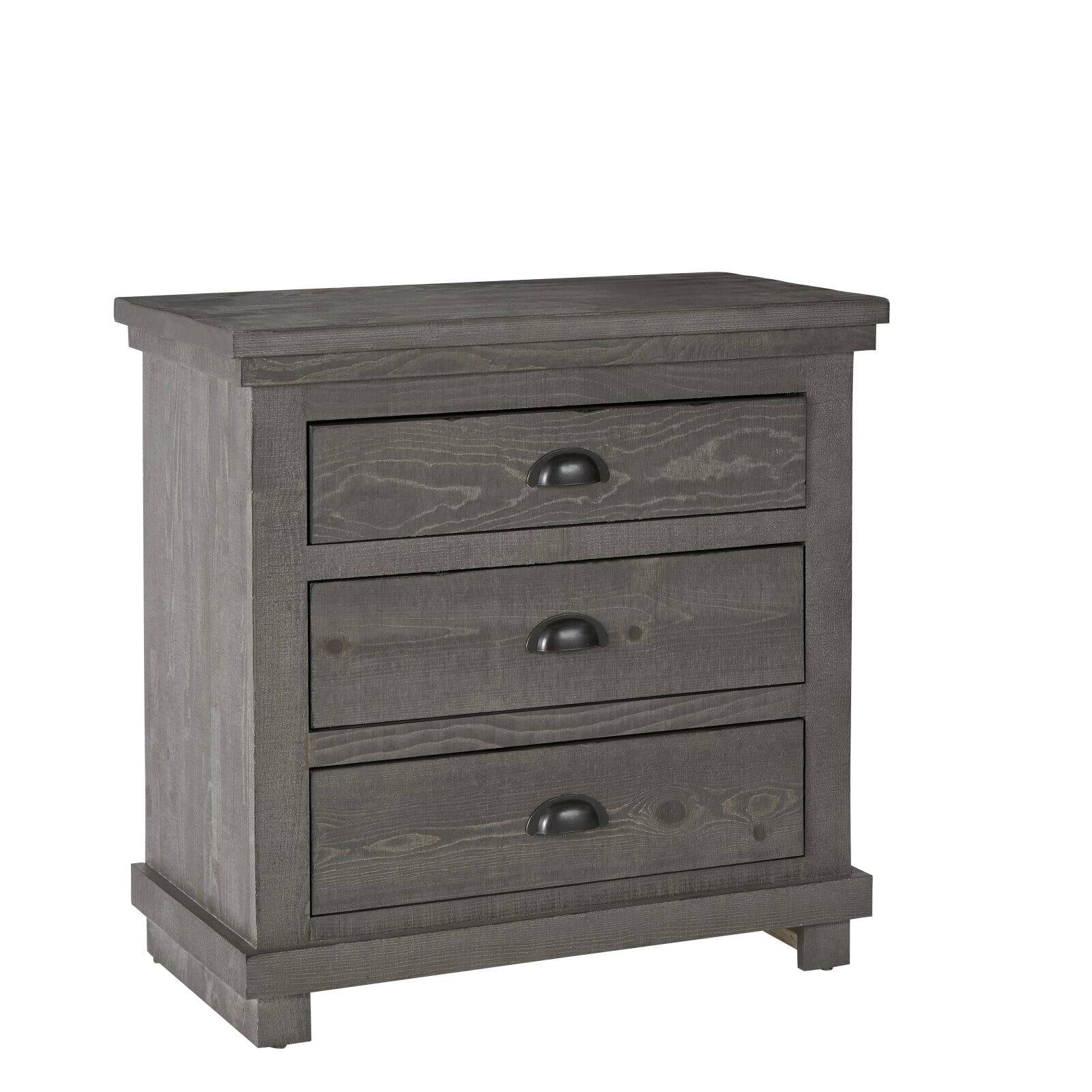 Transitional Gray 3-Drawer Solid Pine Nightstand