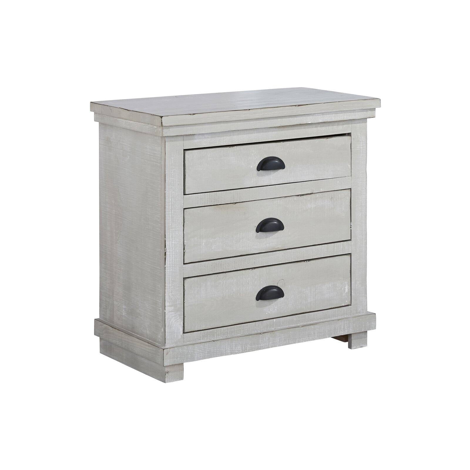 Transitional Gray Chalk 3-Drawer Solid Pine Nightstand
