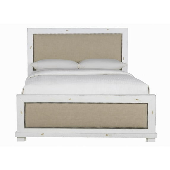 Progressive Furniture Willow Wood Upholstered King Bed in Distressed White