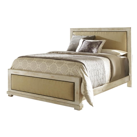 Progressive Furniture Willow Pine Distressed White Upholstered Bed