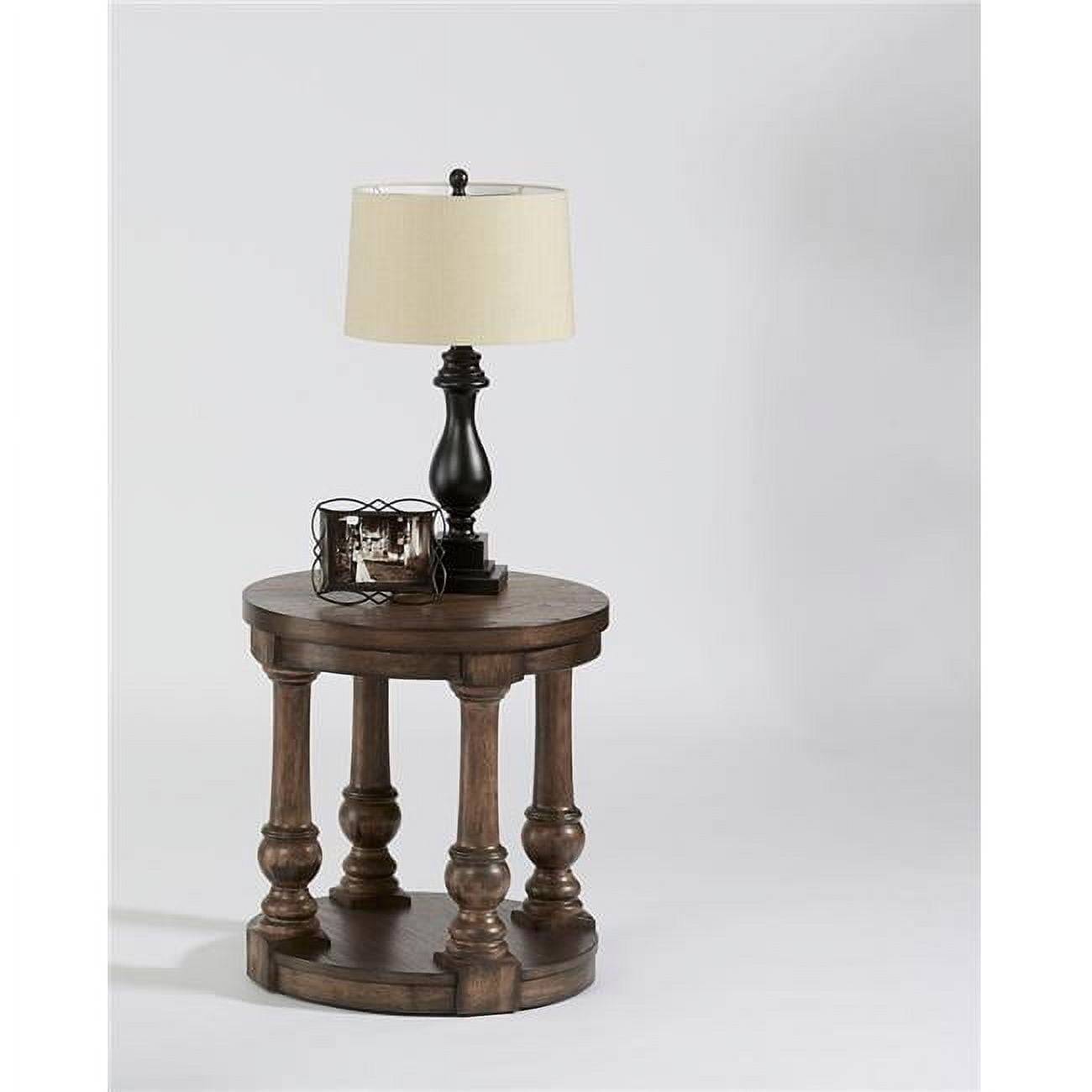 Traditional Cognac Brown 24" Round Wood End Table