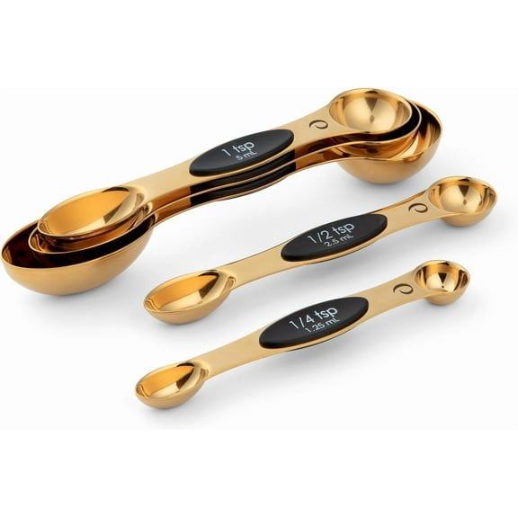 Progressive International Magnetic Measuring Spoons, Set of 5 Black, Easy to Store with Magnetic Design (Gold)