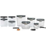 Progressive International ProKeeper+ 13 Piece Clear Plastic Airtight Food Flour Snack & Sugar Bakers Kitchen Container Canister Set with Magnetic Accessories, Brown,Clear PKS-13PC 13-Piece Set