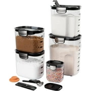 Progressive International ProKeeper+ 9 Piece Clear Plastic Airtight Food Flour and Sugar Bakers Kitchen Storage Organization Container Canister Set with Magnetic Accessories Black, 9-Piece