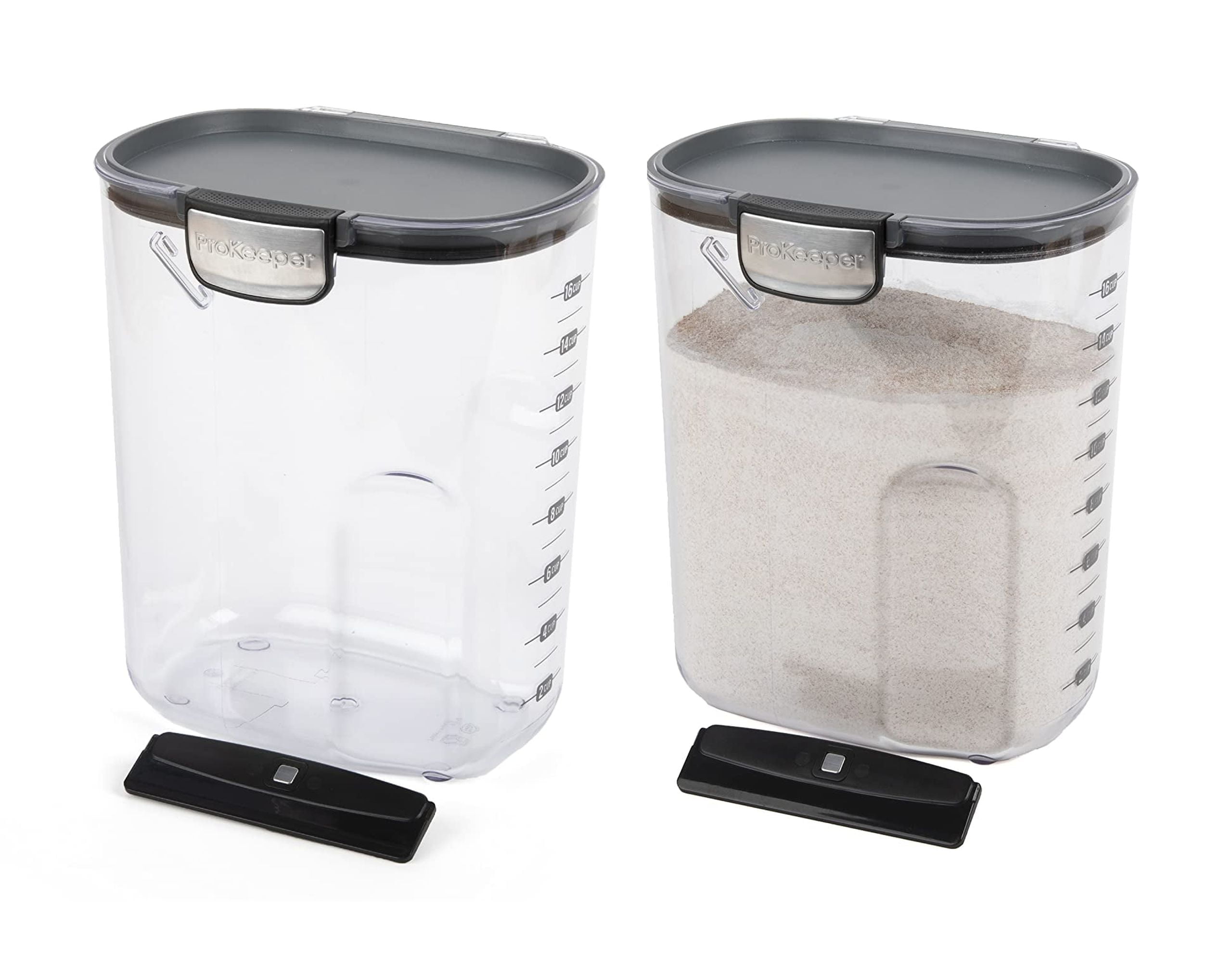 Progressive International ProKeeper+ Clear Plastic Airtight Food Baker's Kitchen Storage Organization Container Canister Set with Magnetic Accessories, 2- Piece Set (Flour 4-Quart)