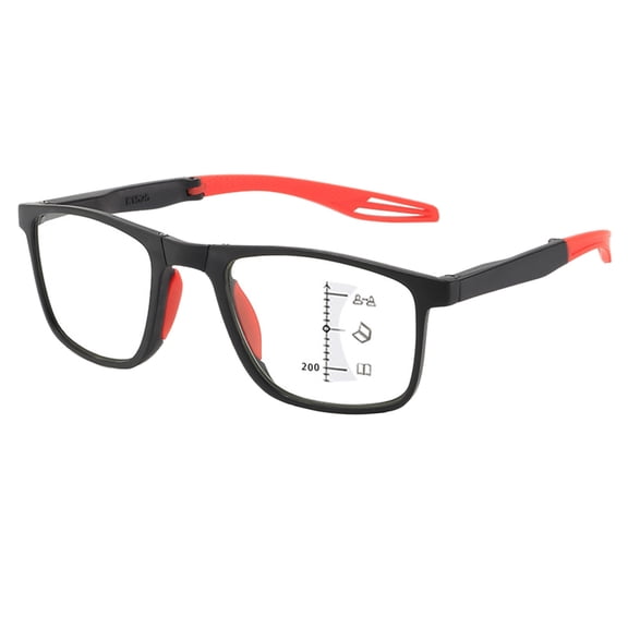 Progressive Multifocal Photochromic Anti Blue Light Reading Glasses Lightweight ABS Square Presbyopia Eyeglasses(Red-400°)
