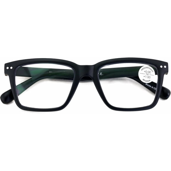 Progressive Multifocal Reading Glasses, Black Square Frame, Anti-Blue Light
