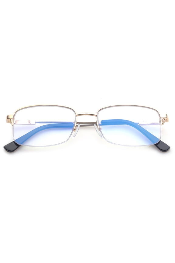 Progressive Multifocal Reading Glasses Blue Light Blocking for Men for Women,No Line Trifocal Readers, Half Rim Metal Frame, Memory Titanium Arm, Reading Glasses + 1.50