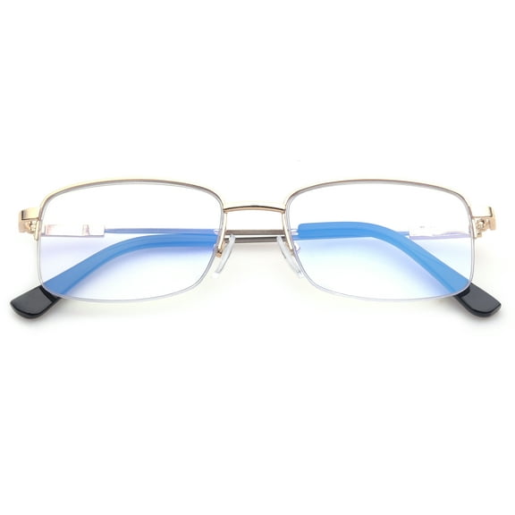 Progressive Multifocal Reading Glasses Blue Light Blocking for Men for Women,No Line Trifocal Readers, Half Rim Metal Frame, Memory Titanium Arm, Reading Glasses + 2.00