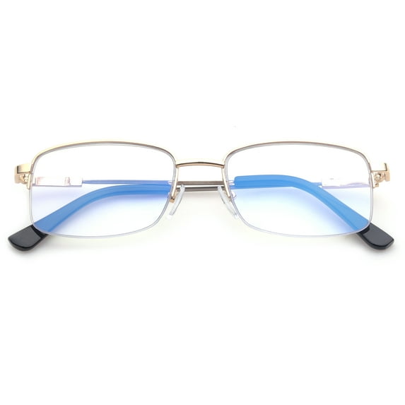 Progressive Multifocal Reading Glasses Blue Light Blocking for Men for Women,No Line Trifocal Readers, Half Rim Metal Frame, Memory Titanium Arm, Reading Glasses + 2.50