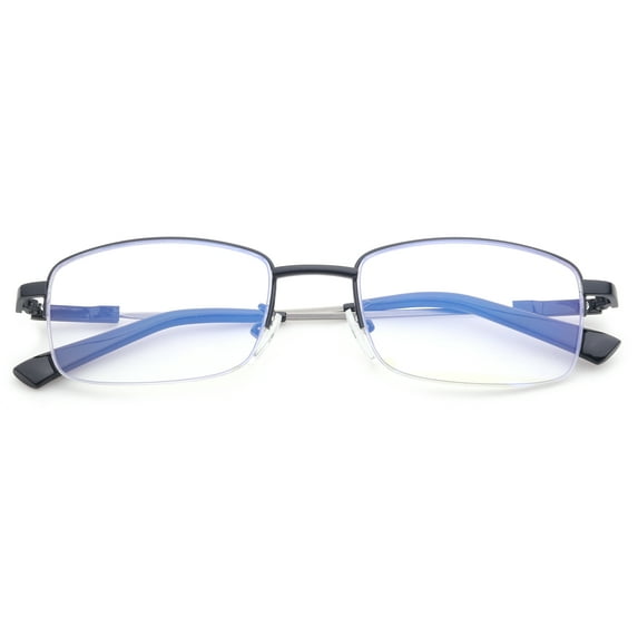 Progressive Multifocal Reading Glasses Blue Light Blocking for Men for Women,No Line Trifocal Readers, Half Rim Metal Frame, Memory Titanium Arm, Reading Glasses + 3.50