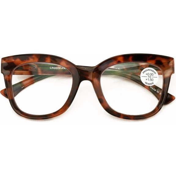 Progressive Multifocal Reading Glasses, Tortoise Shell Cat-Eye Frame, Anti-Blue Light