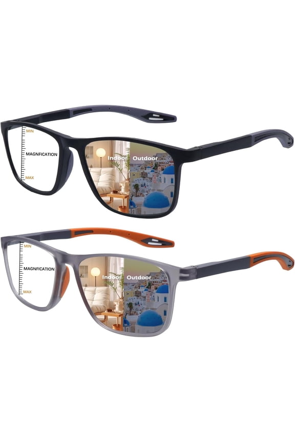Progressive Multifocal Reading Glasses for Men Photochromic Gray Sunglasses Sports Style Blue Light Blocking Readers