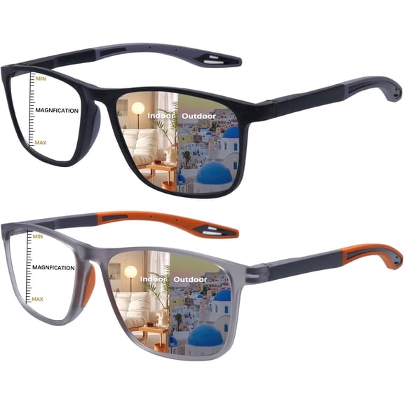 Progressive Multifocal Reading Glasses for Men Photochromic Gray Sunglasses Sports Style Blue Light Blocking Readers