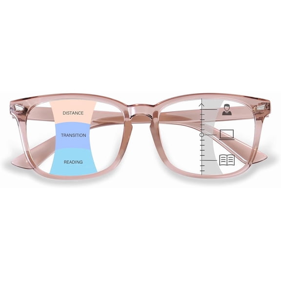 Progressive Multifocal Reading Glasses for Women Men, Square Blue Light Blocking Computer Readers