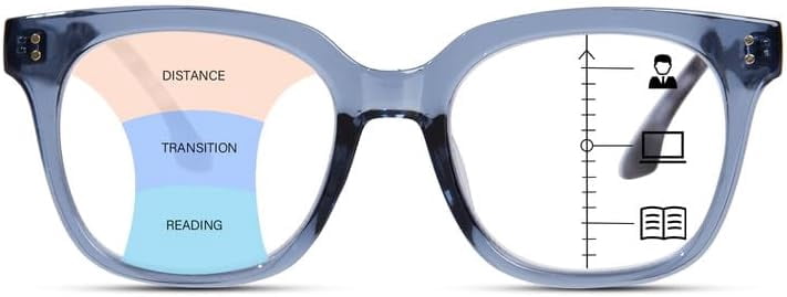 FELRES Progressive Multifocus Square Reading Glasses – Anti Blue Light For Men & Women (Classic Retro Style)