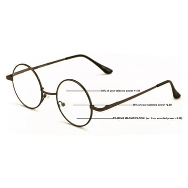 Progressive No Line Multifocus Round Metal Reading Glasses – Tri-Focal Reader for Clear Vision at Multiple Distances 7025 +1.00
