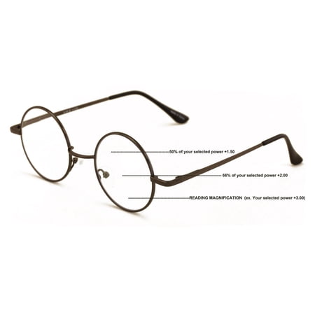 Progressive No Line Multifocus Round Metal Reading Glasses – Tri-Focal Reader for Clear Vision at Multiple Distances 7025 +1.00
