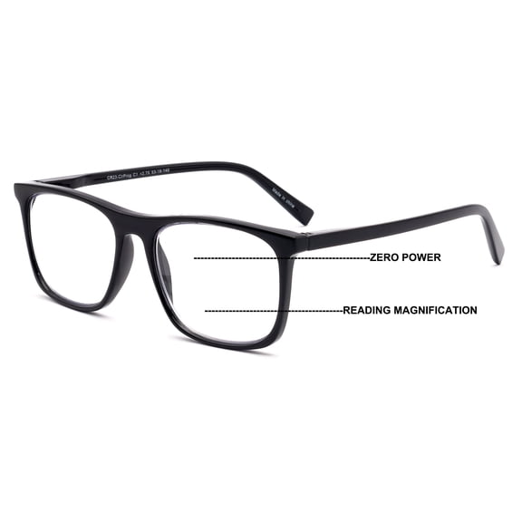 Progressive No-Line Reading Glasses – Zero Power Top | Clear Distance Vision with Bottom Magnification CR23 +2.75