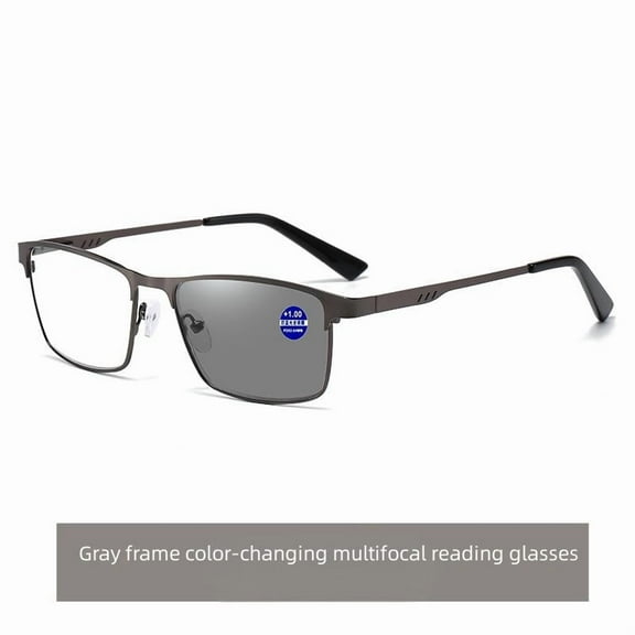 Progressive Photochromic Reading Glasses for Men Blue Light Blocking Multifocal Lens Computer Readers Near Far Vision Magnification 1.5x,Grey(Color changing & multifocal)
