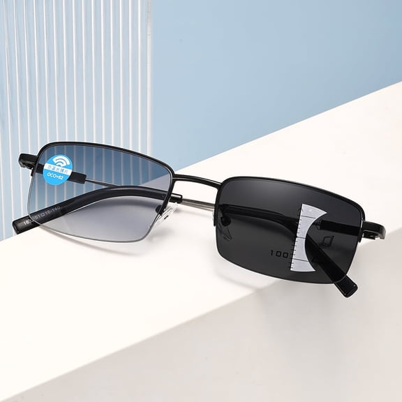Progressive Photochromic Reading Glasses for Men Blue Light Blocking Multifocus Lens Computer Readers Near Far Vision Magnification 3.0x,Black