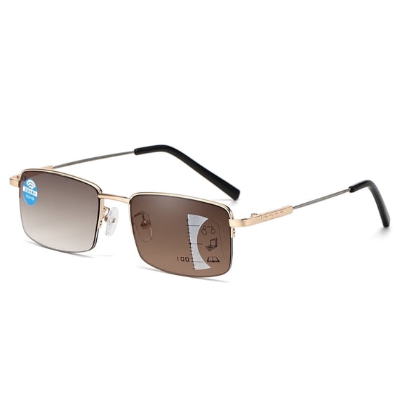 Progressive Photochromic Reading Glasses for Men Blue Light Blocking Multifocus Lens Computer Readers Near Far Vision Magnification 3.5x,Gold