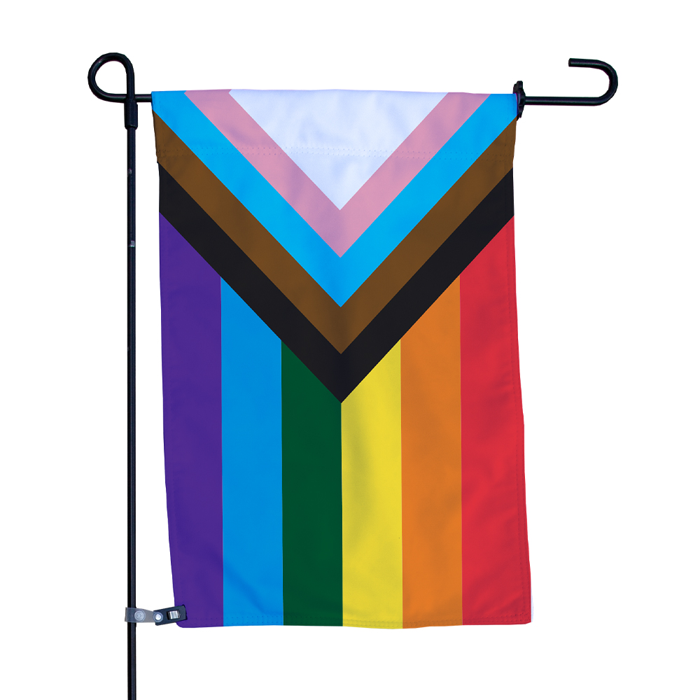 Progressive Pride Garden Flag, Gay Pride Double-Sided Outdoor Flag for Homes, Yards, and Gardens, 12 x 18 Inch Flag with 36 Inch Flagpole