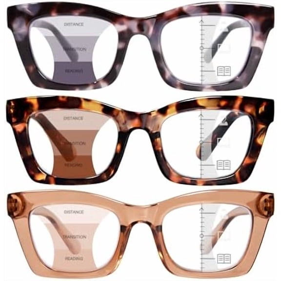 Progressive Reading Glasses for Women Oversized Spring Hinges Progressive Computer Readers Blue Light Blocking 女性渐进老花镜 超大弹簧铰链 渐进式电脑阅读器 蓝光阻挡
