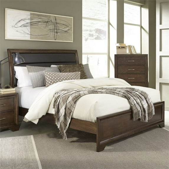 Progressive Skyline King Upholstered Sleigh Bed in Root Beer