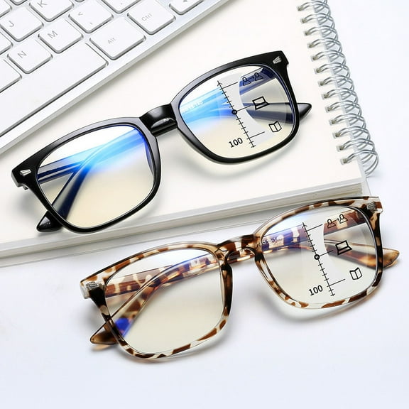 Progressive multi-focus anti-blue light presbyopia glasses smart zoom far and near dual light function presbyopia men and women-Bright black frame-350 degrees