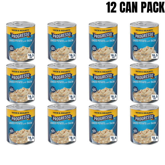 Progresso Loaded Potato with Bacon and Cheese Soup, Rich & Hearty Ready-to-Serve Canned Soup, 18.5 oz Cans, Pack of 12