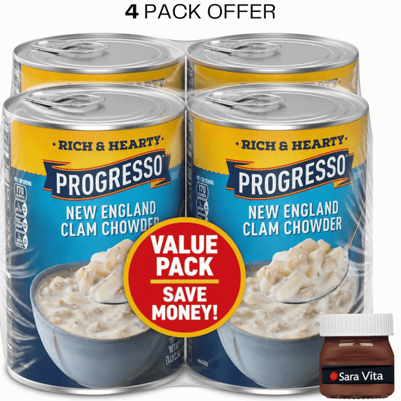 Progresso New England Clam Chowder Soup, Rich & Hearty Canned Soup, Gluten Free, 18.5 oz Can