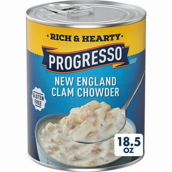 Progresso New England Clam Chowder Soup, Rich & Hearty Canned Soup, Gluten Free 18.5 oz (Pack of 3)