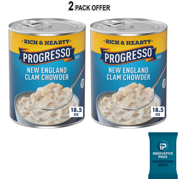 Progresso New England Clam Chowder Soup, Rich & Hearty Canned Soup, Gluten Free, 18.5 oz