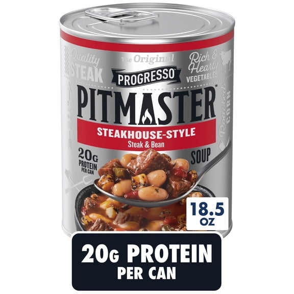 Progresso Pitmaster Steakhouse Style Steak and Bean, Gluten Free, Canned Soup, 18.5 oz
