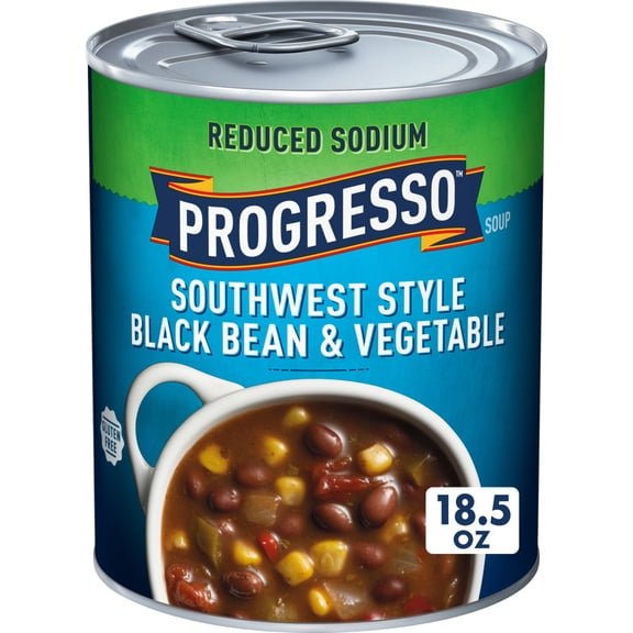 Progresso Reduced Sodium, Southwest Style Black Bean & Vegetable Canned Soup, Gluten Free, 18.5 oz.