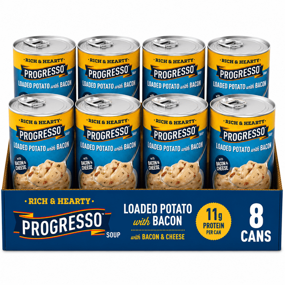 Progresso Rich & Hearty Loaded Potato with Bacon & Cheese Soup, 18.5 oz Cans, 8-Pack